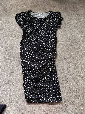 nine britton maternity Black Dress with White Heart Dot Print